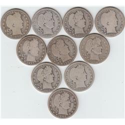 10 BARBER QUARTERS SILVER MIXED DATES