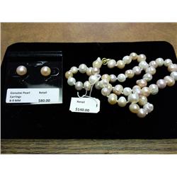 18" GENUINE FRESHWATER PEARL NECKLACE & EARRINGS