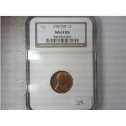 1909-VDB LINCOLN CENT NGC MS63RD "TONING"