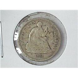 1861 SEATED LIBERTY HALF DIME