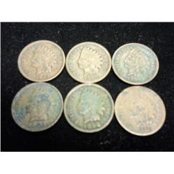 6 ASSORTED INDIAN HEAD CENTS