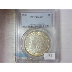 1887 MORGAN SILVER DOLLAR PCGS MS63