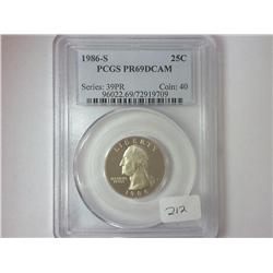 1986-S WASHINGTON QUARTER PCGS PR69DCAM