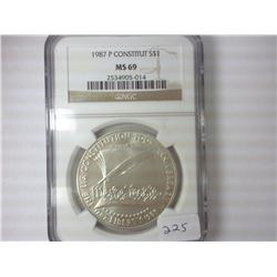 1987-P CONSTITUTION SILVER DOLLAR NGC MS69
