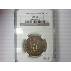 1991-95-P WWII HALF DOLLAR NGC MS69