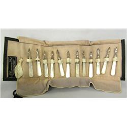 12 MOP and Silverplate Corn Cob Holders in Pouch