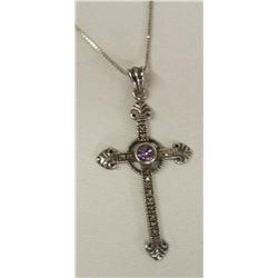 Silver, Amethyst and Marcasite Cross Necklace