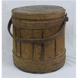 Antique Covered Wooden Water Barrel with Handle