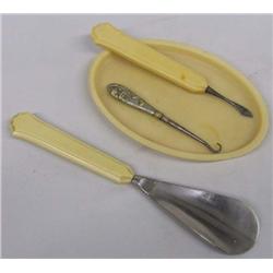 Antique Celluloid Dresser Set plus Silver Button Hook