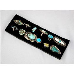 12 Native American Zuni and Navajo Rings