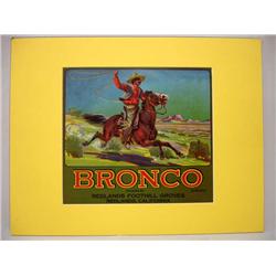 1928 Original ''Bronco'' California Fruit Box Label