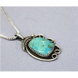 Native American Turquoise Silver Pendant by JR