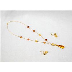 Vintage Amber Gold Necklace and Earrings