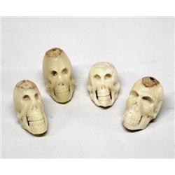4 Mexican Carved Bone Day of the Dead Skulls