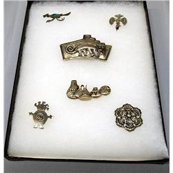 6 Native American Silver Pins
