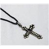 Silver and Jet Cross Pendant Necklace
