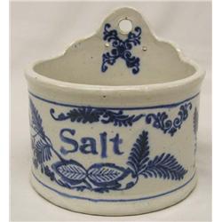 Antique Flow Blue Crock Salt Box