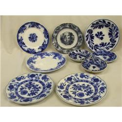 9 Antique Flow Blue Plates