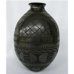Mata Ortiz Black on Black Burnished Pot by E. Tena