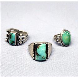 3 Native American Navajo Natural Turquoise Rings