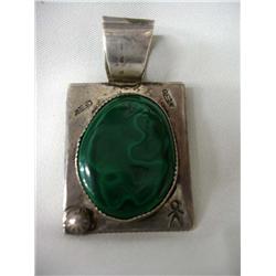Native American Large Malachite Sterling Pendant
