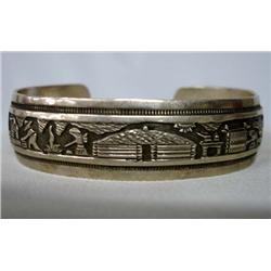 Native American Navajo Storyteller Silver Bracelet
