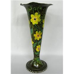 Metal Trumpet Vase Handpainted by Kills Thunder