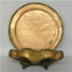 Antique Copper Brass Bowl & Matching Tray