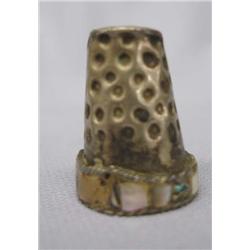 Antique Silver Inlay Abalone Thimble