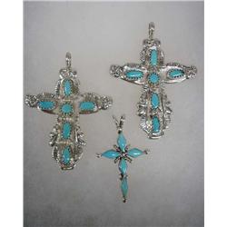 3 Native American Navajo Cross Pendants