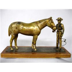 Metal Horse Cowboy and Horse Statue