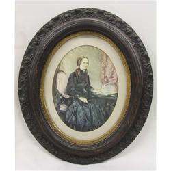 Antique Oval Framed Hand Colored Print
