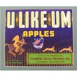 1941 Original U LIKE UM Apple Crate Label