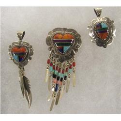 3 Southwestern Sterling Multi Stone Inlay Pendants