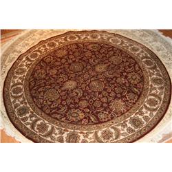 Fine Indian Sultanabad 8.2ft Round  Burgundy/Beige