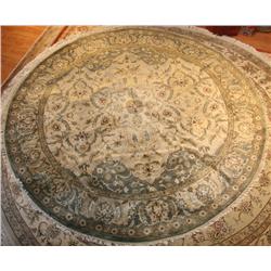 Fine Indian Oushak 7.11ft Round   Beige/Sage Green