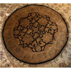 Fine Indian Jaipur 4ft Round  Black/Gold