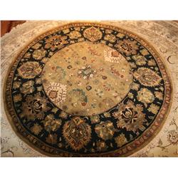 Fine Indian Sultanabad 5.9ft Round  Gold/Black