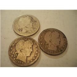 3 Silver Barber Quarters