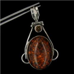37ctw Baltic Amber Citrine Quartz Silver Pendant (JEW-2449)