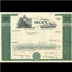 1980s Hecks Stock Certificate Scarce 100+ (COI-3438)
