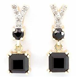 2.12ct Black Sapphire 12 Diamond 9k Gold Earrings (JEW-9228X)