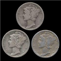 1931P/D/S Mercury Dimes Hi Grade Set of 3 (COI-8465)
