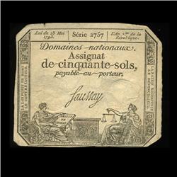 1793 France 50 Sols Assignat Currency Hi Grade (CUR-05878)