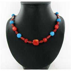 234ct Turquoise Red Coral & Nickel Bead Necklace (JEW-2178)