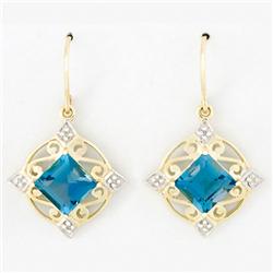 4.48ct London Bl Topaz Diamond 9k Gold Earrings (JEW-9247X)