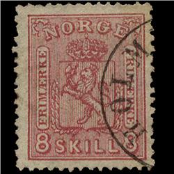 1867 RARE Norway 8s Rose Type 2 Used Stamp (STM-1312)