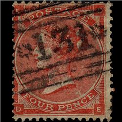 1863 RARE GB 4p Red Used Stamp Harlines Variety (STM-1411)