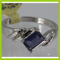 Genuine  0.84 ctw  Iolite Ring  14KT White Gold  Ring Size  7