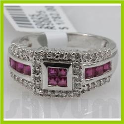 Genuine 1.24 ctw 18k Ruby & Diamond White Gold Ring 